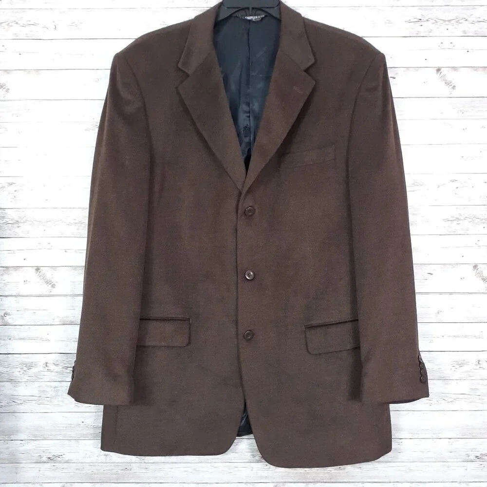 FR Tripler Mens 3 Button Sport Coat Jacket 44L Cashmere Feel Brown 682A